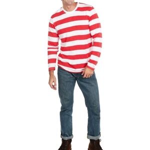 Where's Waldo Men's Striped Costume‎ Long Sleeve Shirt Stretch Red White XL